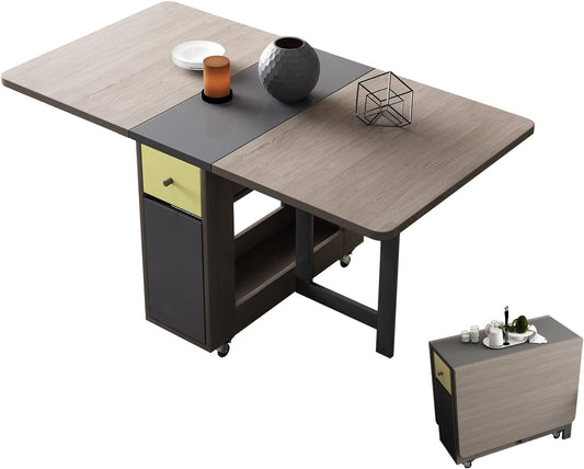 Folding Dining Table with Storage Rack and 2 Drawers in 3 Forms