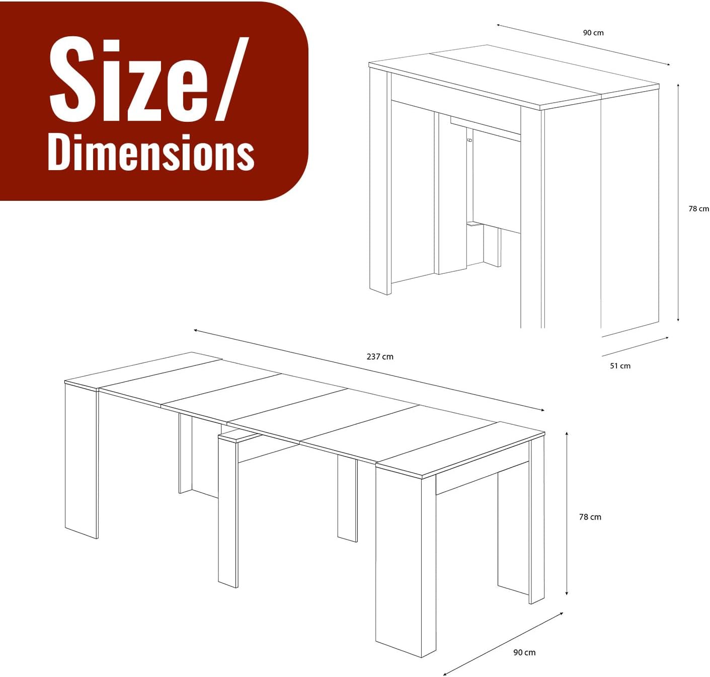Expandable Dining Table for 1-10 Person Wooden Table with Sideboard Storage MDF Extendable Dining Room Table