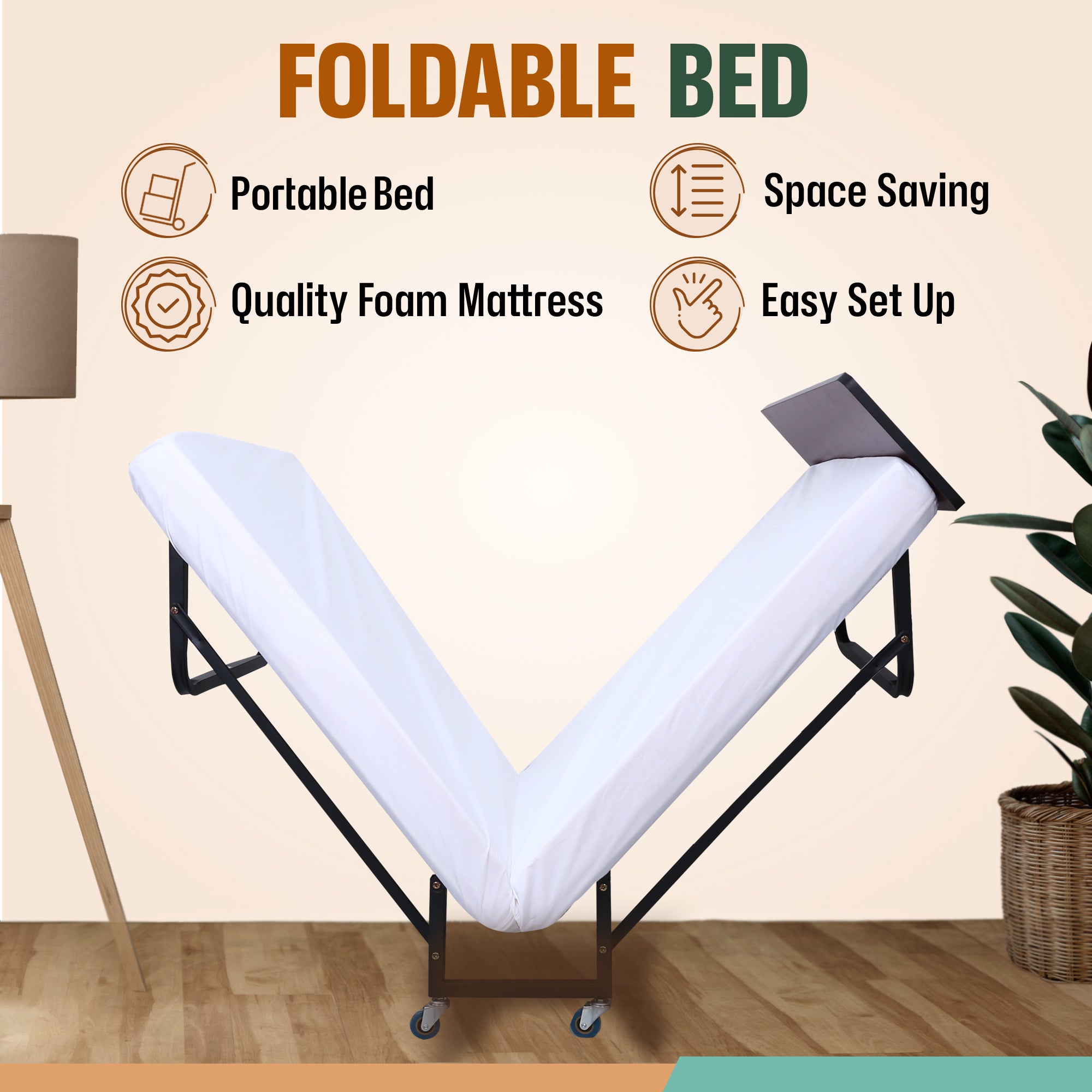 Premium Foldable Bed with Mattress and Mattress Protector Rollaway Portable Guest (only wheels and headboard requires assembly)