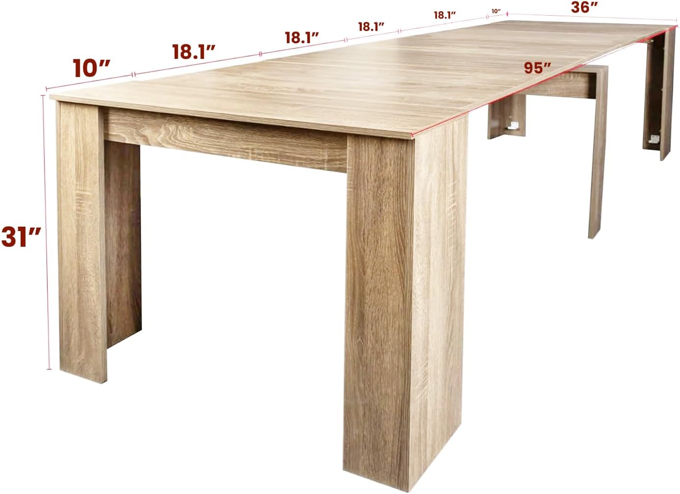 Expandable Dining Table for 1-10 Person Wooden Table with Sideboard Storage MDF Extendable Dining Room Table